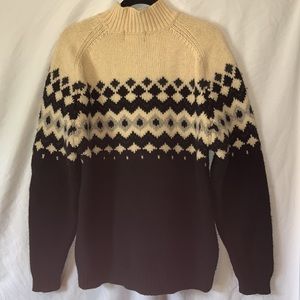 VTG Eddie Bauer black and cream Icelandic mock neck wool sweater